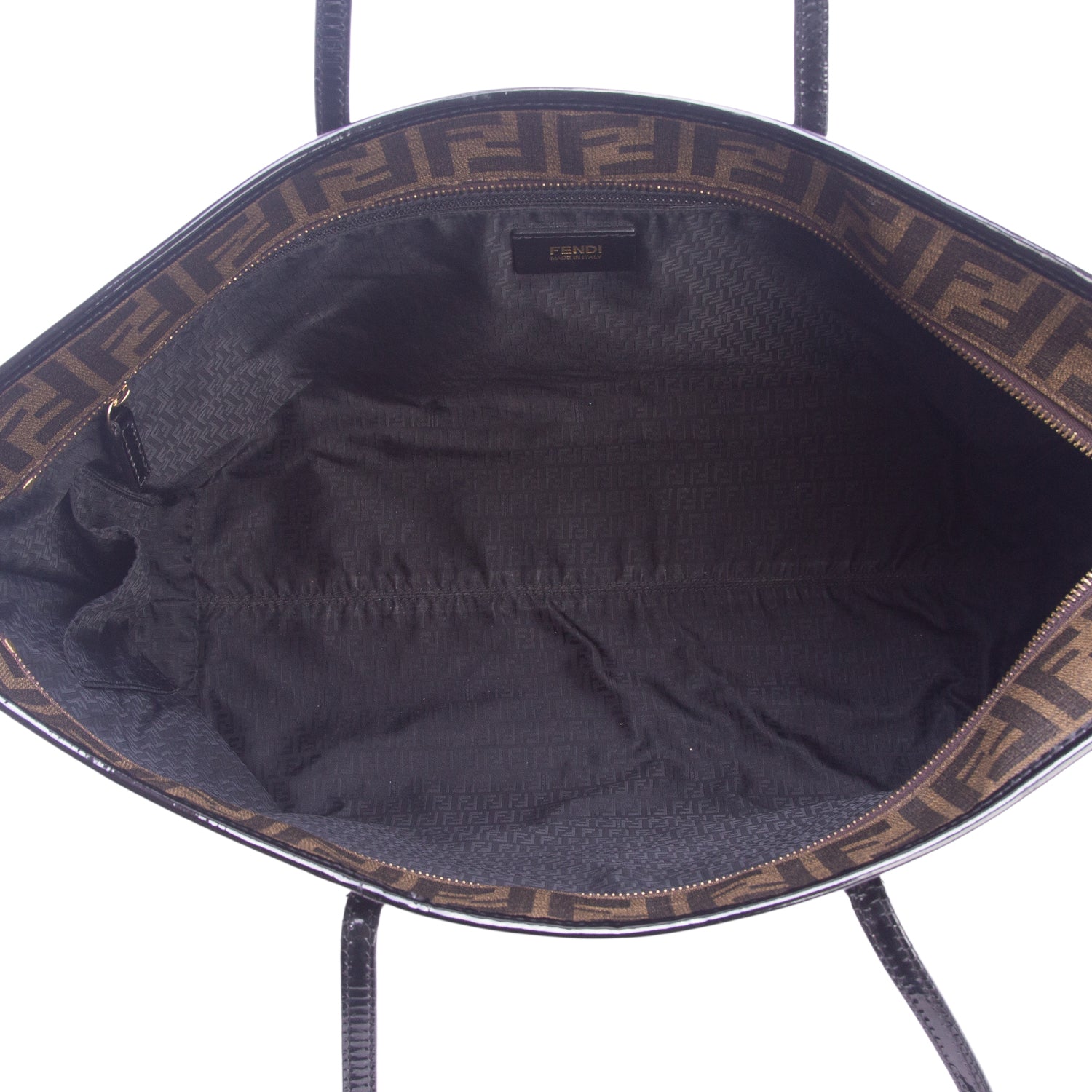 Fendi Zucca Spalmati Patent Baguette Print Medium Roll Tote