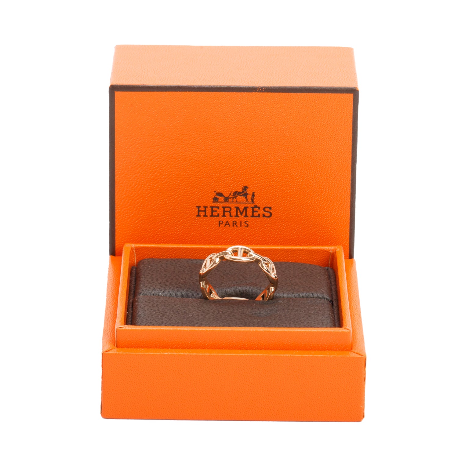 Hermes 2022 18k Rose Gold Chaine D'Ancre Enchainee Ring, Small Model, Size 52 6 w/ Box & Receipt
