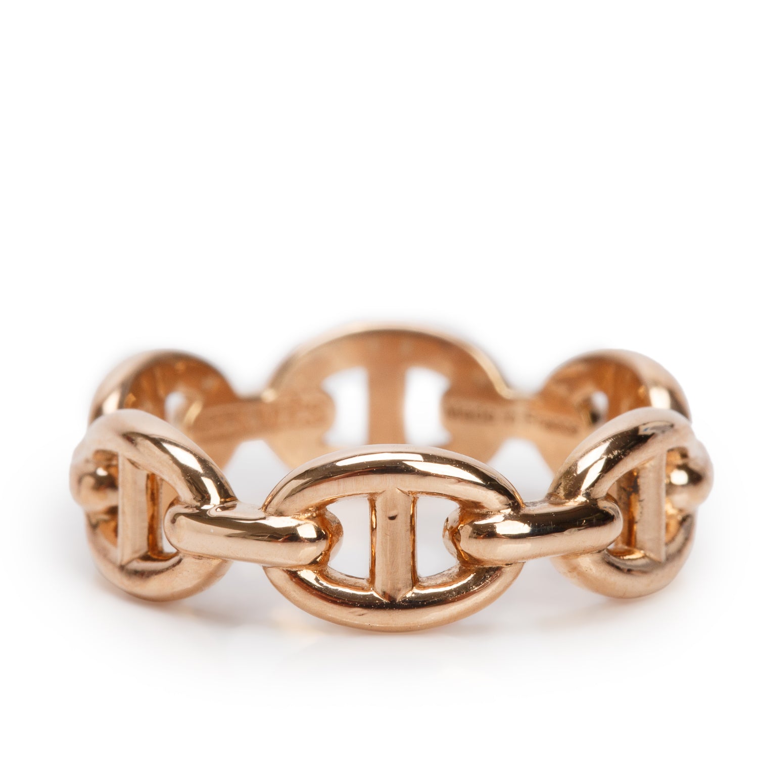 Hermes 2022 18k Rose Gold Chaine D'Ancre Enchainee Ring, Small Model, Size 52 6 w/ Box & Receipt