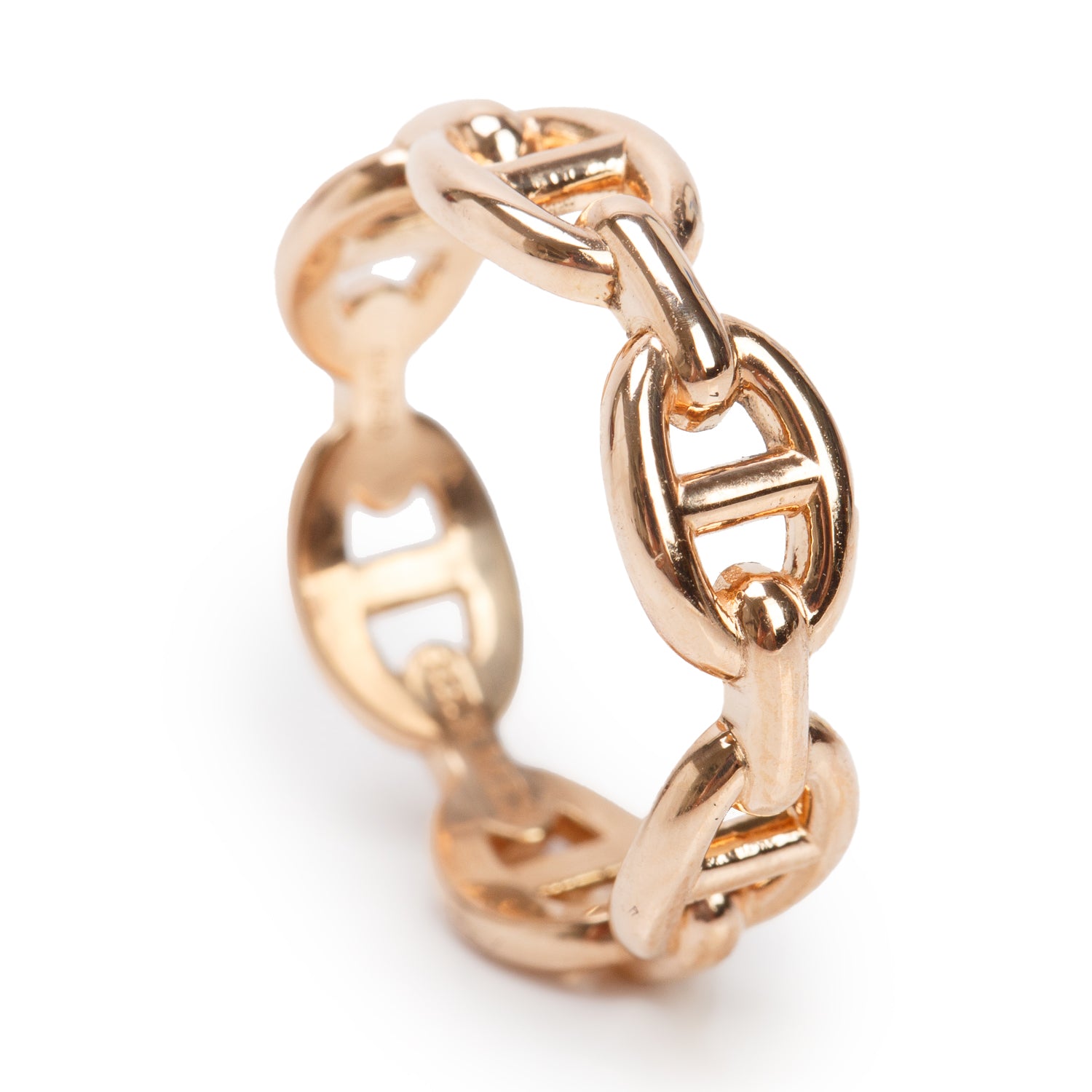 Hermes 2022 18k Rose Gold Chaine D'Ancre Enchainee Ring, Small Model, Size 52 6 w/ Box & Receipt