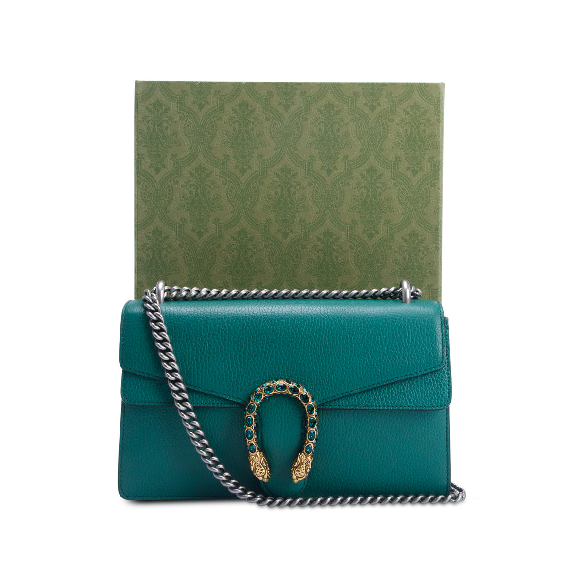 Gucci Green Pebbled Calfskin Small Dionysus Shoulder Bag w/ Box