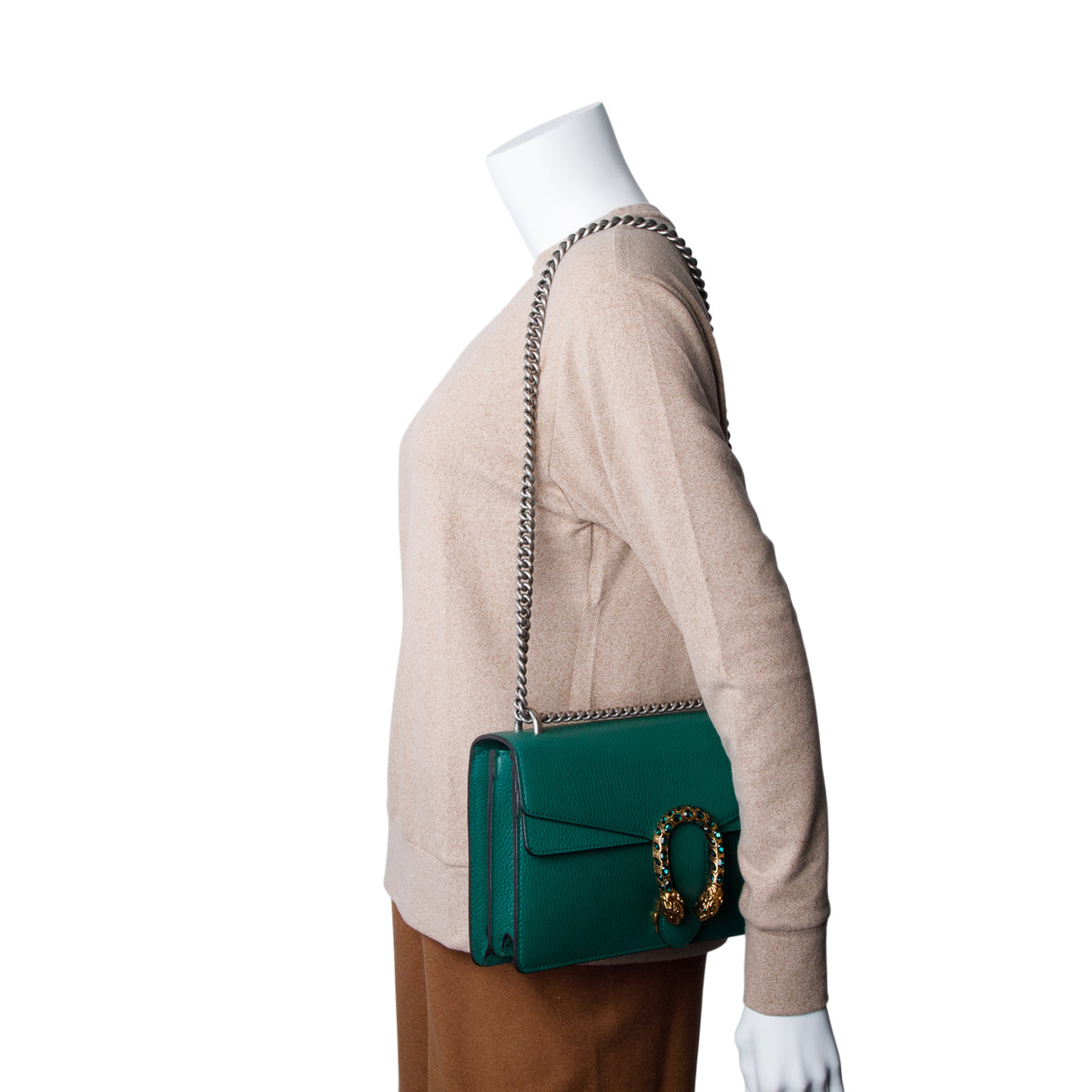 Gucci Green Pebbled Calfskin Small Dionysus Shoulder Bag w/ Box