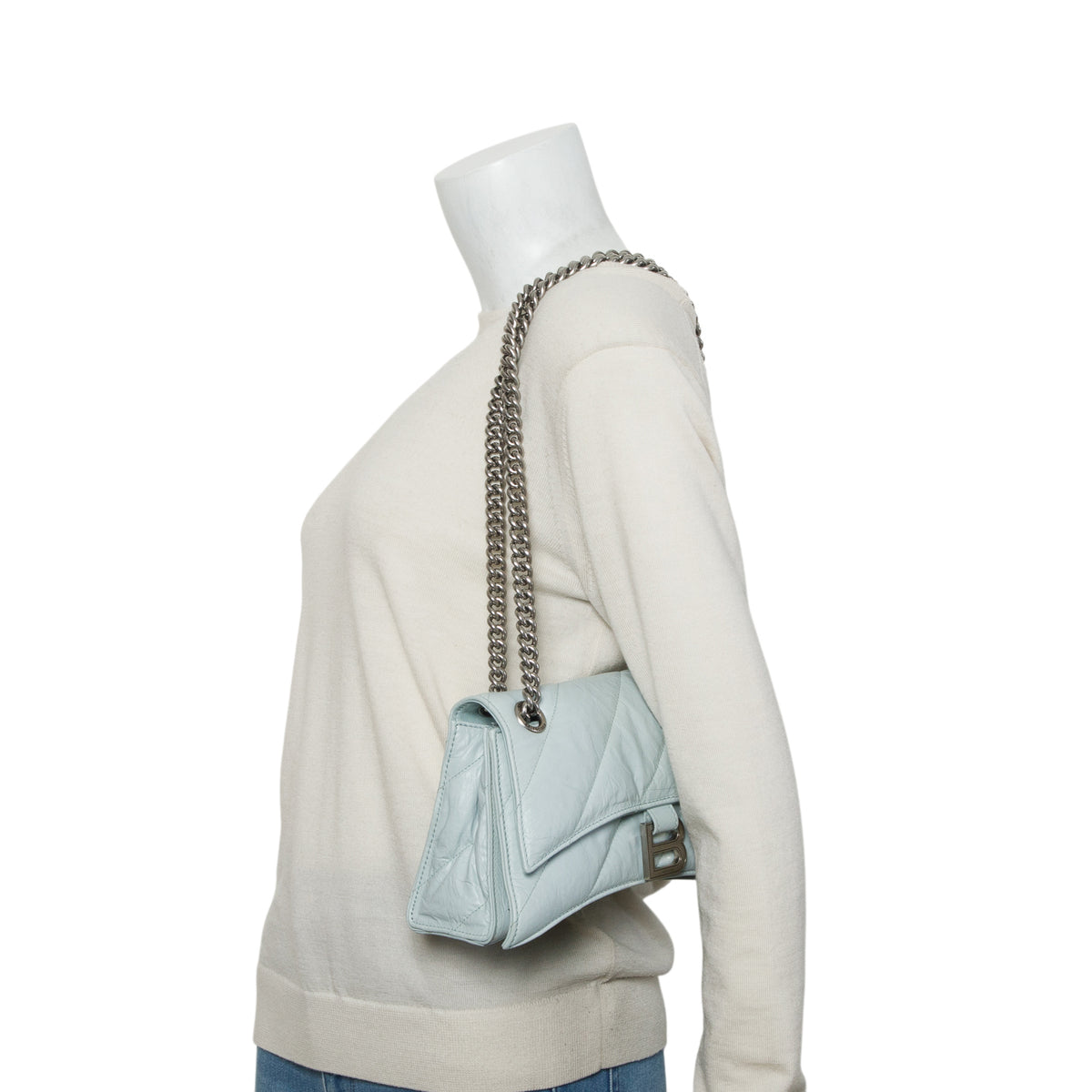 Balenciaga Blue Crushed Calfskin Quilted Small Crush Chain Bag