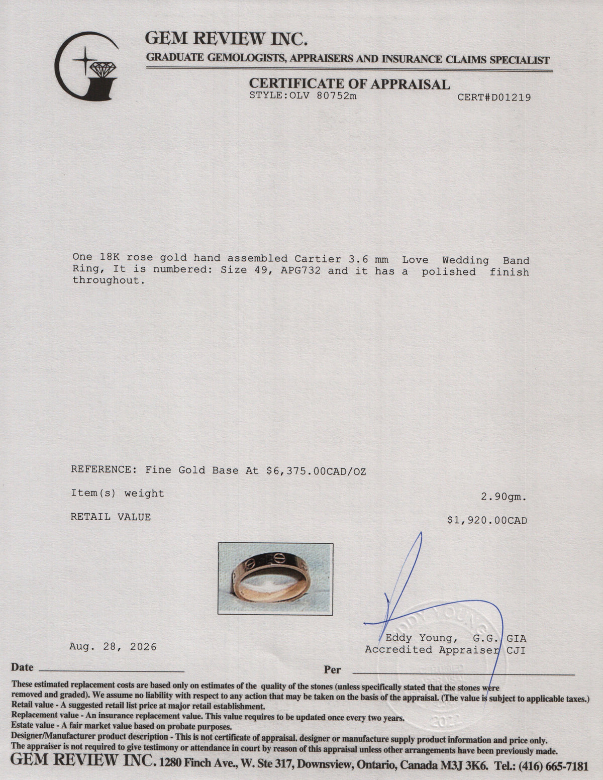 Cartier 18k Rose Gold 3.6 MM Love Wedding Band Ring, Size 49 4.75 w/ Box & Certificate