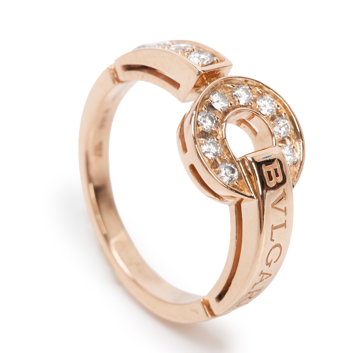 BVLGARI 2021 18k Rose Gold Diamond Bvlgari Ring, Size 6.75 w/ Box, Receipt & Certificate