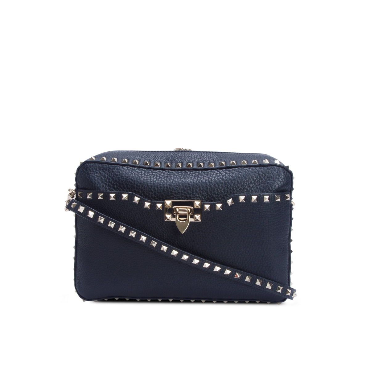 Valentino Black Grained Calfskin Rockstud Crossbody Bag