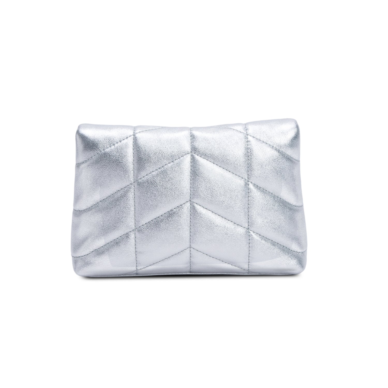 Saint Laurent 2021 Silver Metallic Small Puffer Pouch w/ Card Holder