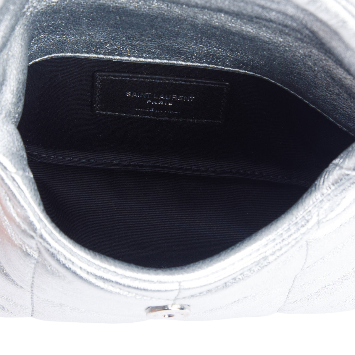 Saint Laurent 2021 Silver Metallic Small Puffer Pouch w/ Card Holder