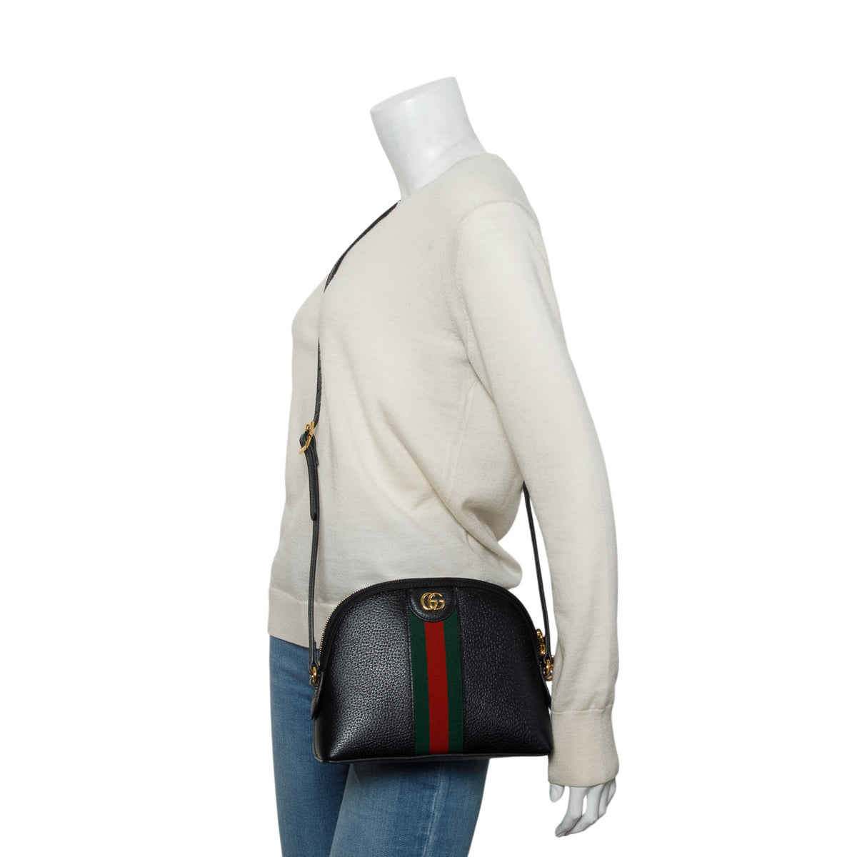 Gucci Black Dollar Calfskin Web Small Ophidia Dome Crossbody Bag
