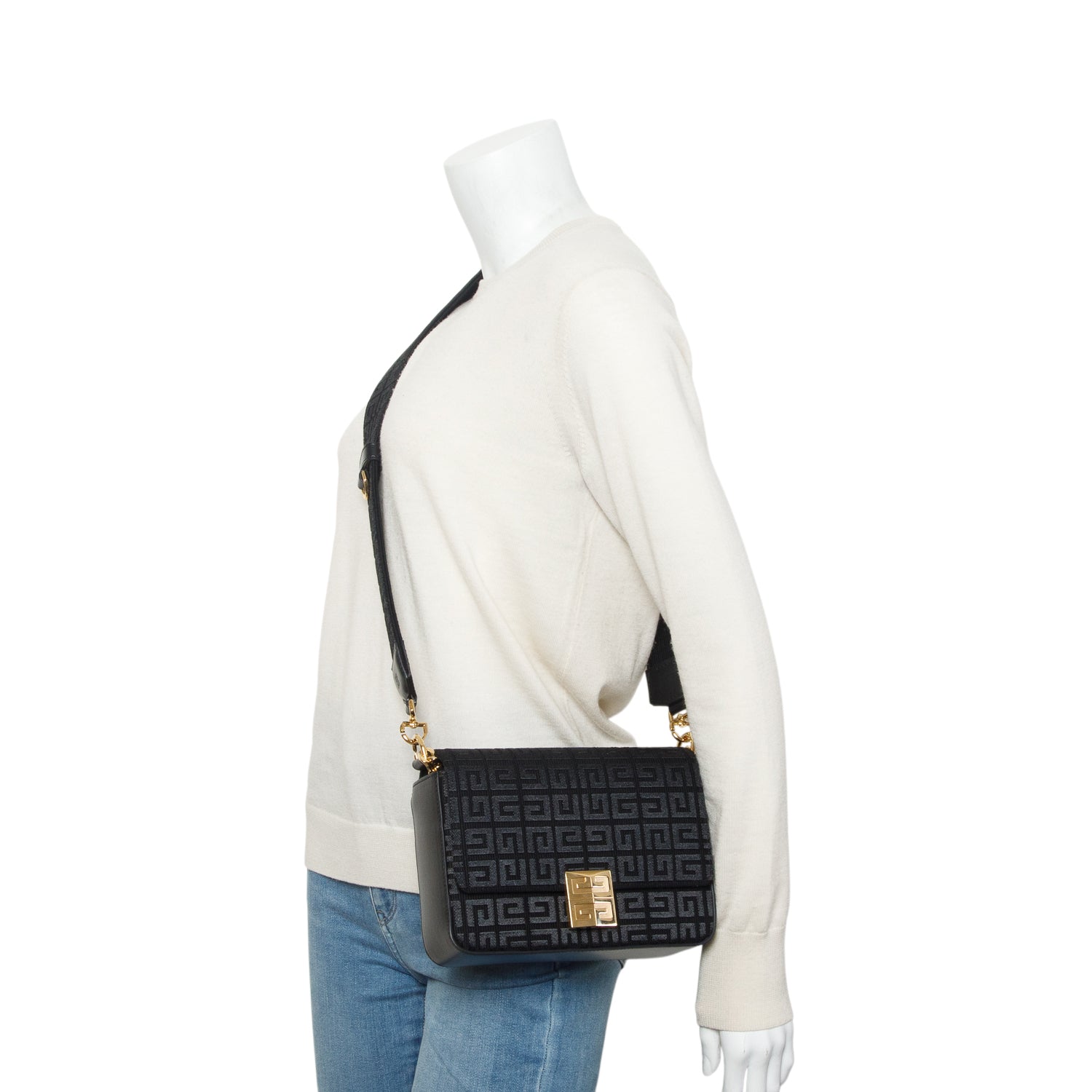 Givenchy 2023 Black Canvas Woven Embroidered Medium 4G Bag w/ Strap