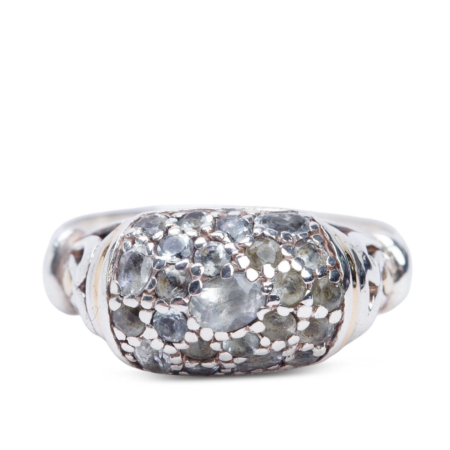 John Hardy Sterling Silver & 18k Yellow Gold Aquamarine Lava Fire Cocktail Ring, Size 8