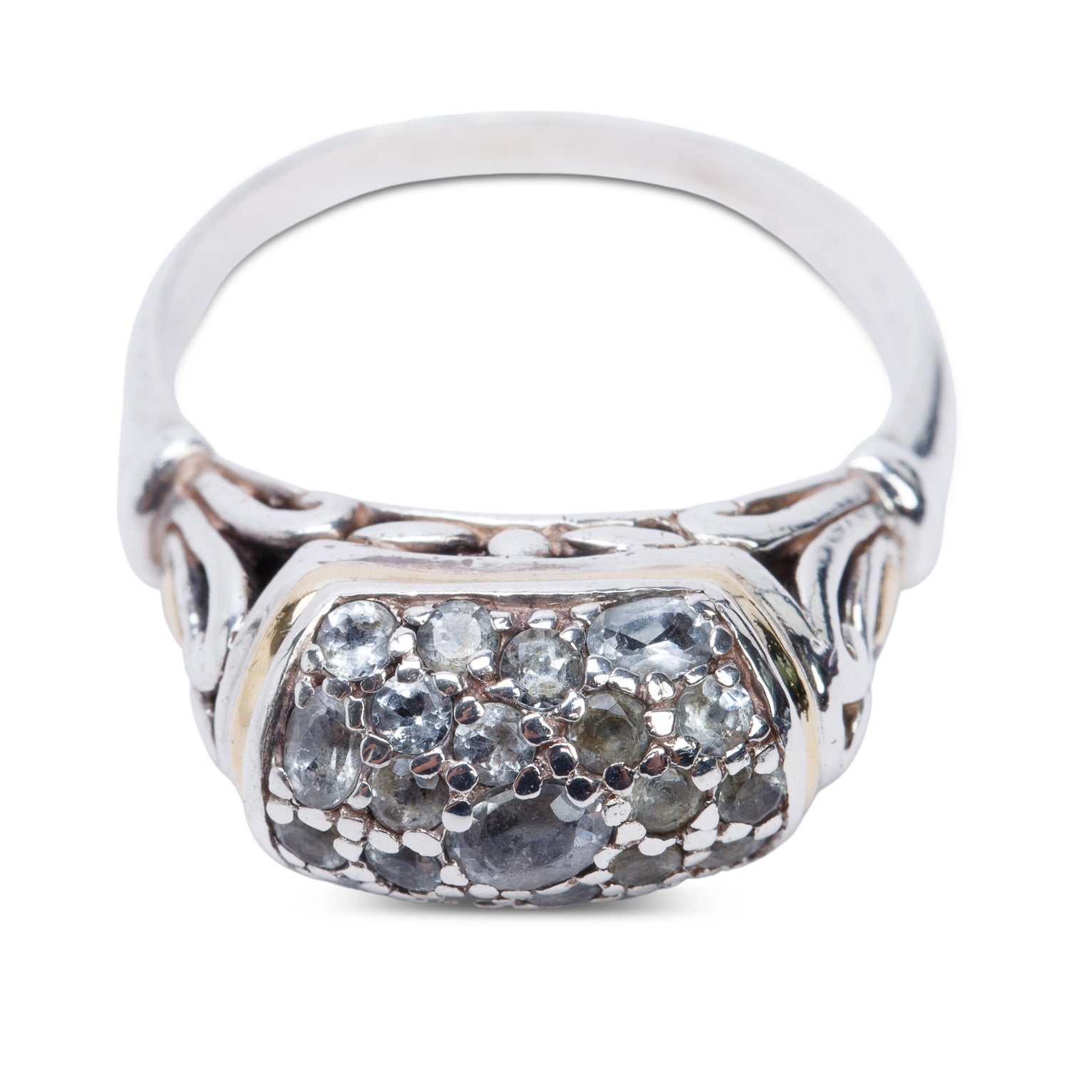 John Hardy Sterling Silver & 18k Yellow Gold Aquamarine Lava Fire Cocktail Ring, Size 8