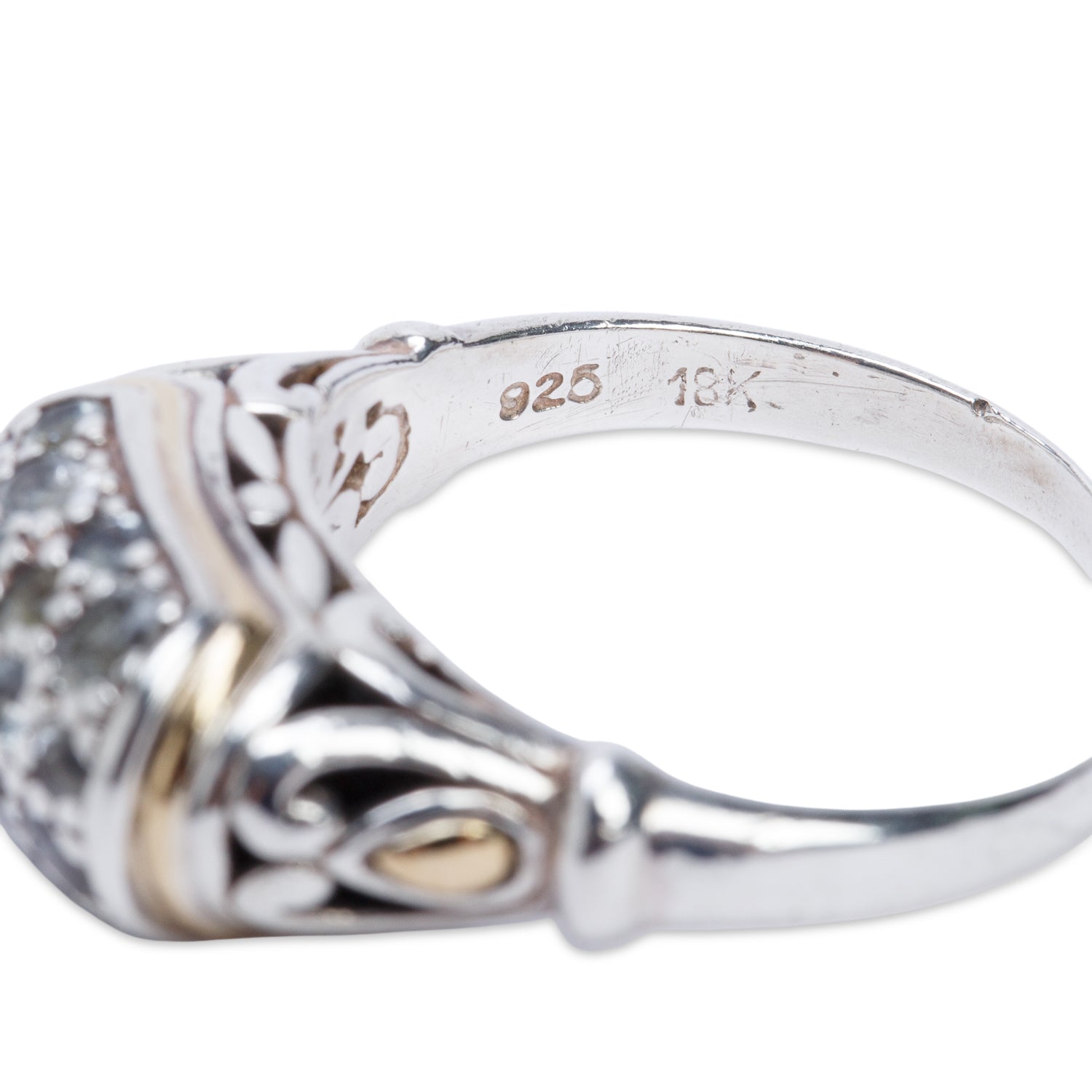 John Hardy Sterling Silver & 18k Yellow Gold Aquamarine Lava Fire Cocktail Ring, Size 8