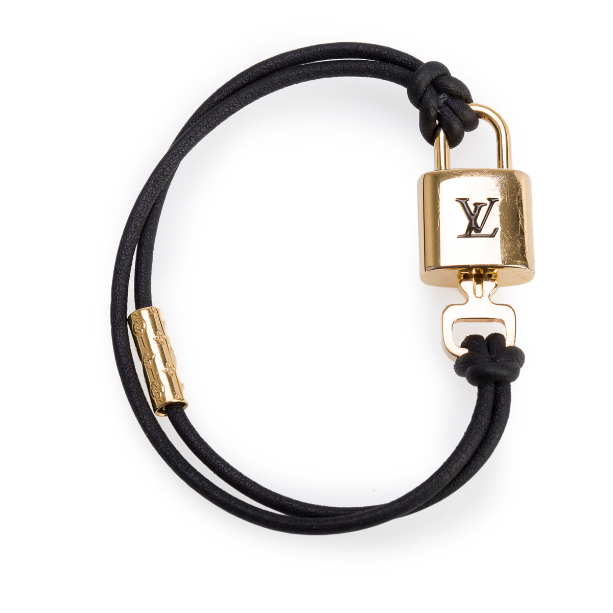 Louis Vuitton 2024 Gold-Plated Black Cord LV Padlock Bracelet w/ Box