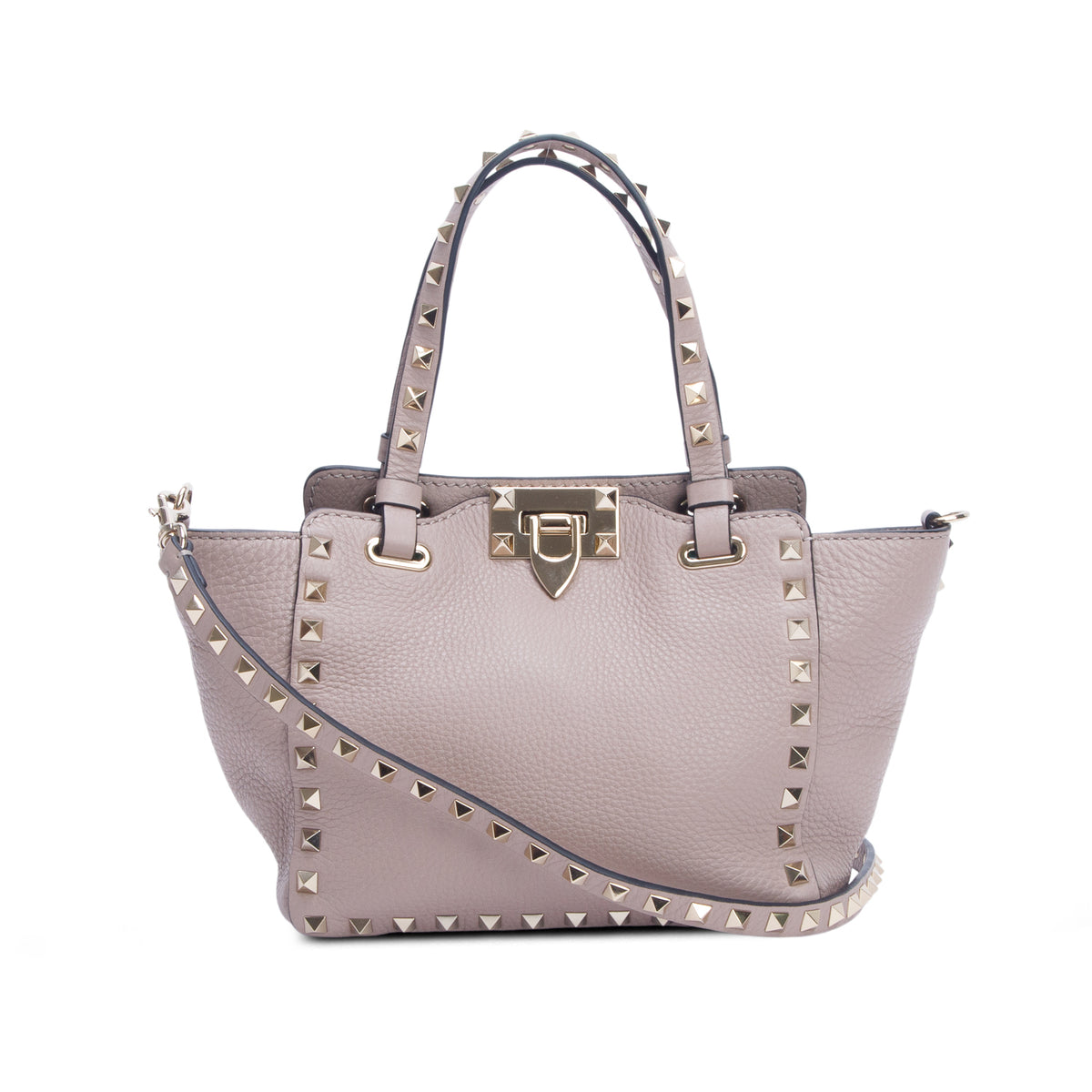 Valentino Pink Grainy Leather Mini Rockstud Double Handle Tote w/ Strap