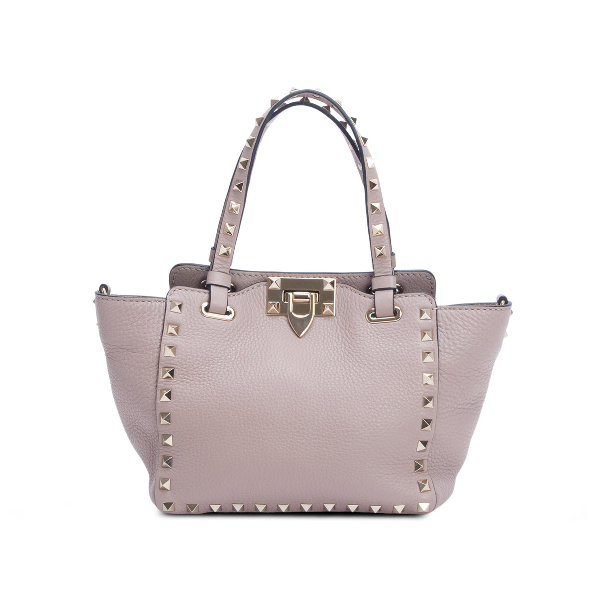 Valentino Pink Grainy Leather Mini Rockstud Double Handle Tote w/ Strap