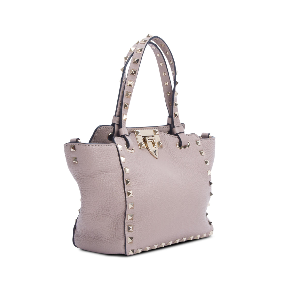 Valentino Pink Grainy Leather Mini Rockstud Double Handle Tote w/ Strap