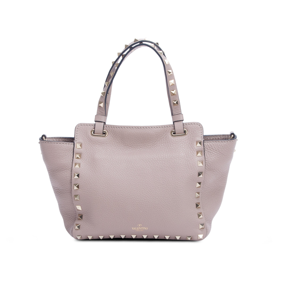 Valentino Pink Grainy Leather Mini Rockstud Double Handle Tote w/ Strap
