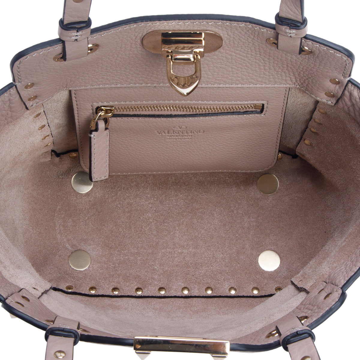 Valentino Pink Grainy Leather Mini Rockstud Double Handle Tote w/ Strap
