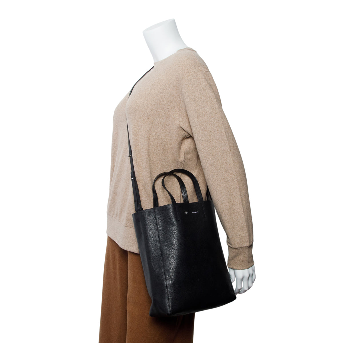 Celine Black Grained Calfskin Small Vertical Cabas Tote w/ Strap