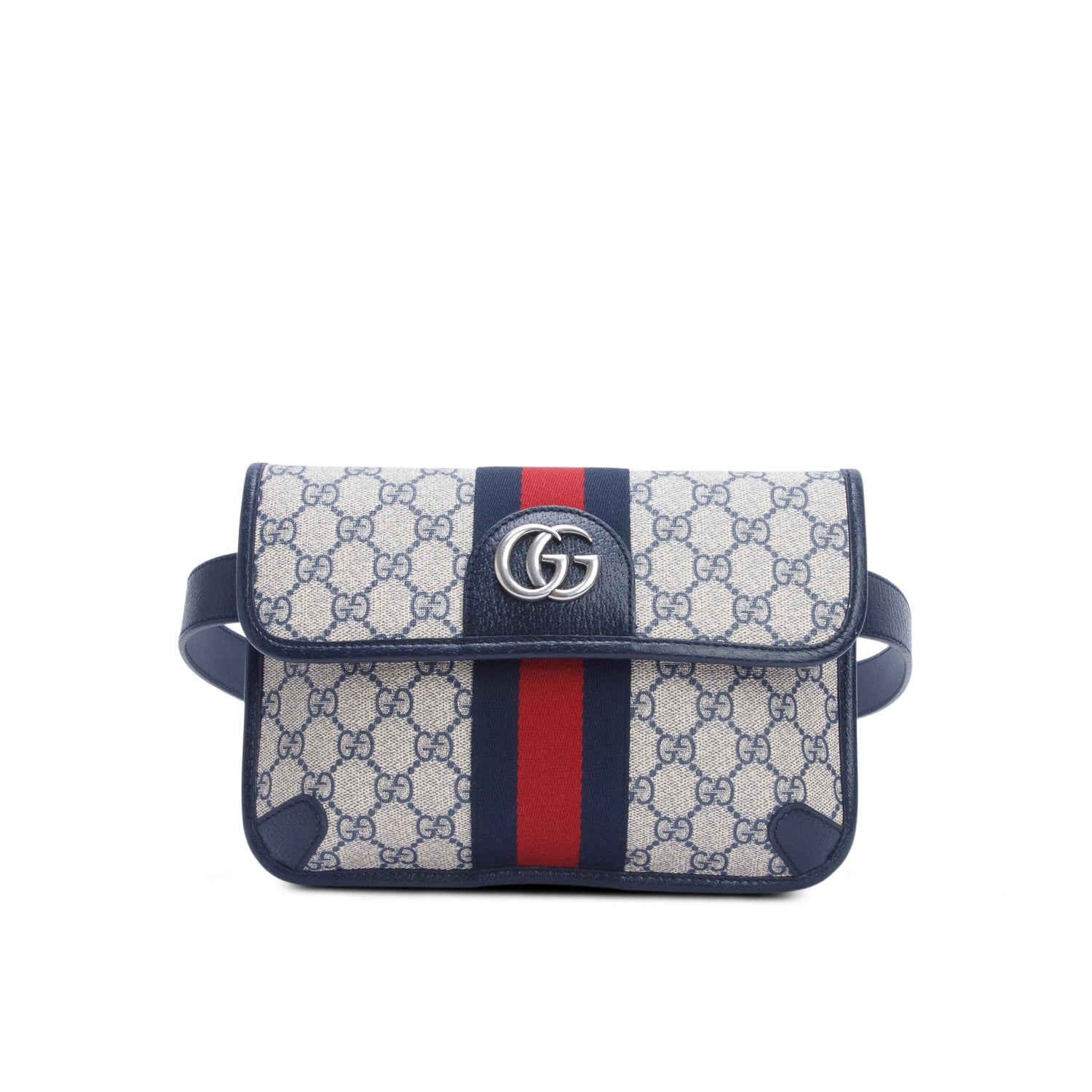 Gucci Navy GG Supreme Monogram Web Small Ophidia Belt Bag