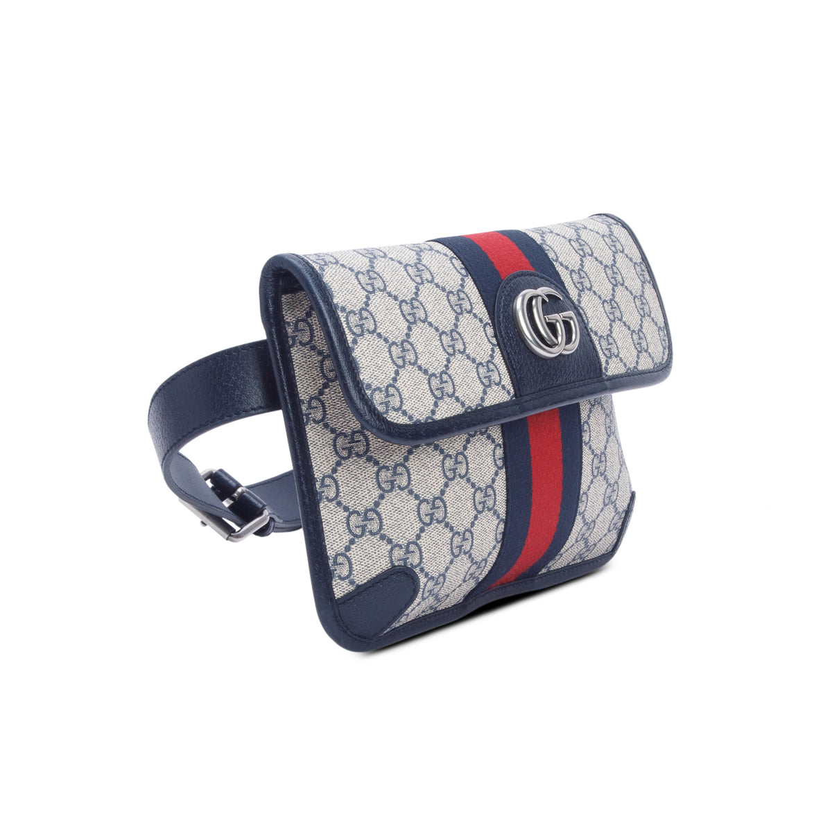 Gucci Navy GG Supreme Monogram Web Small Ophidia Belt Bag