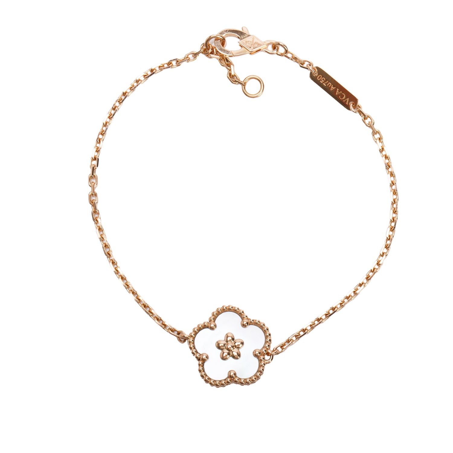 Van Cleef & Arpels 2025 18k Rose Gold Mother of Pearl Lucky Spring Plum Blossom Bracelet w/ Box, Receipt & Certificate