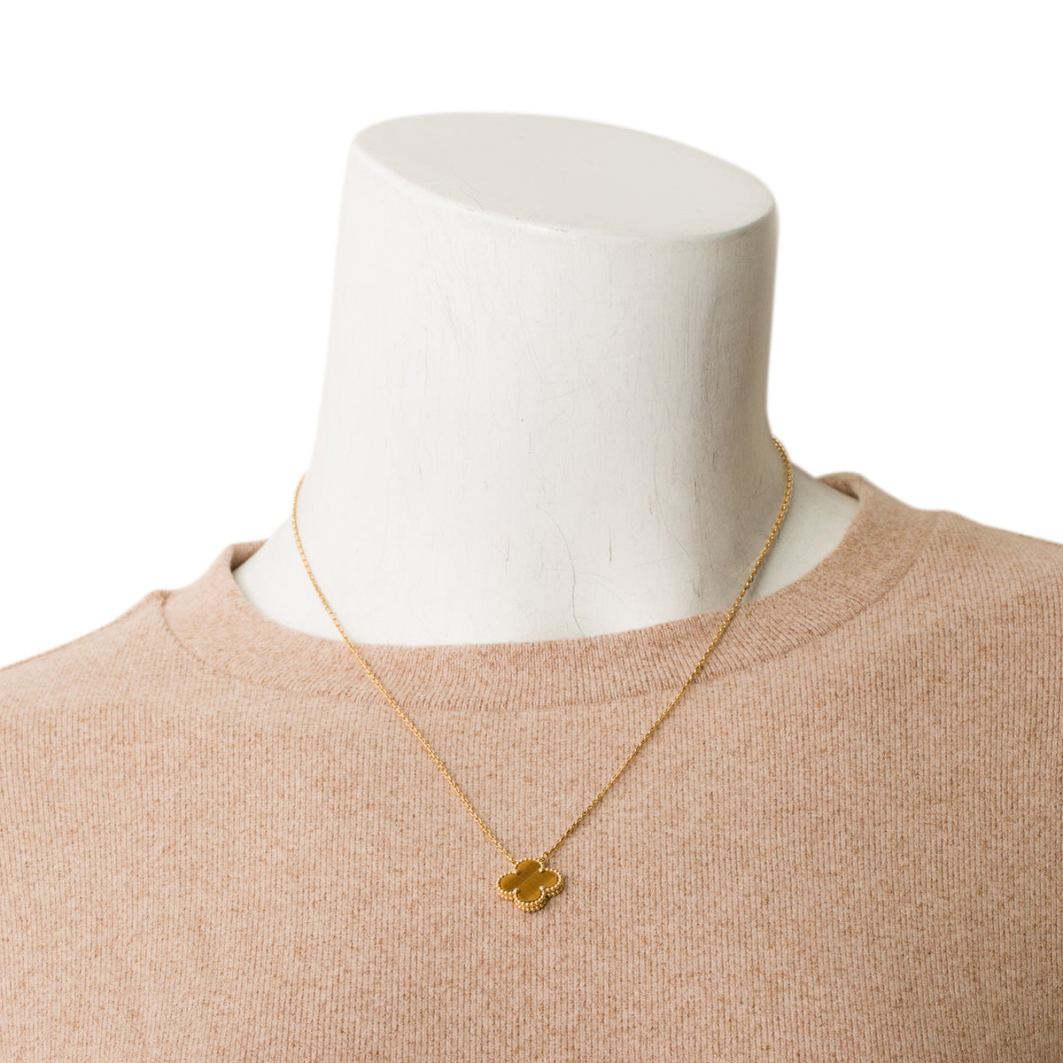 Van Cleef & Arpels 2022 18k Yellow Gold Vintage Alhambra Tiger Eye Pendant Necklace w/ Box & Certificate