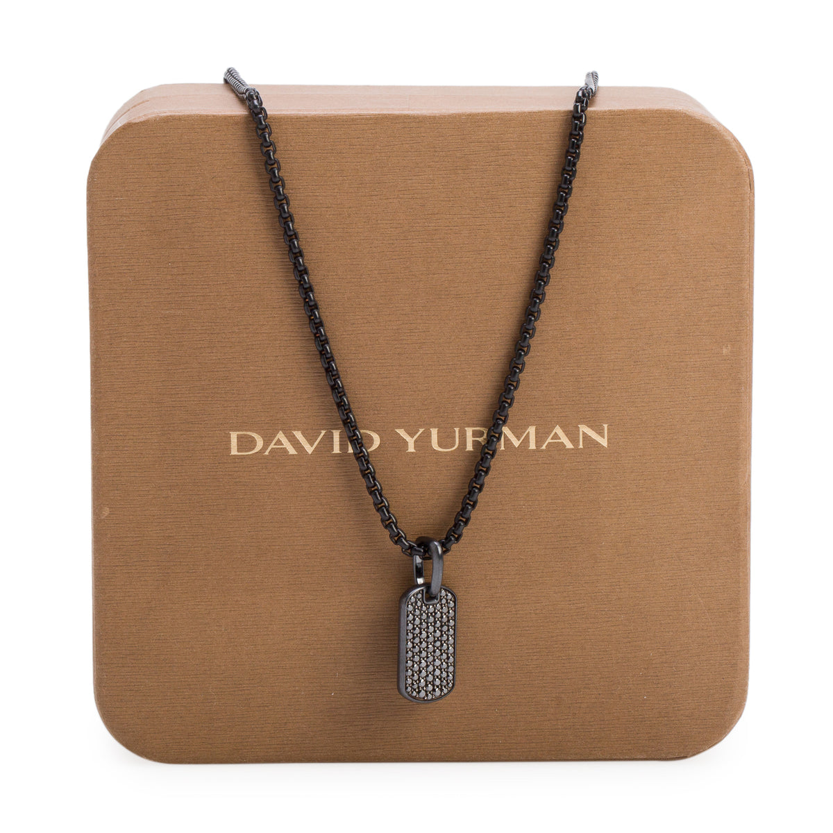 David Yurman Black Titanium Black Diamond 27 MM Chevron Tag Pendant Necklace w/ Box