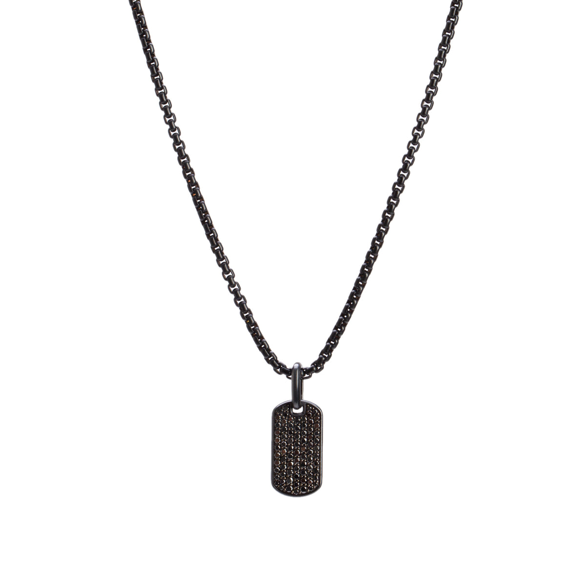David Yurman Black Titanium Black Diamond 27 MM Chevron Tag Pendant Necklace w/ Box