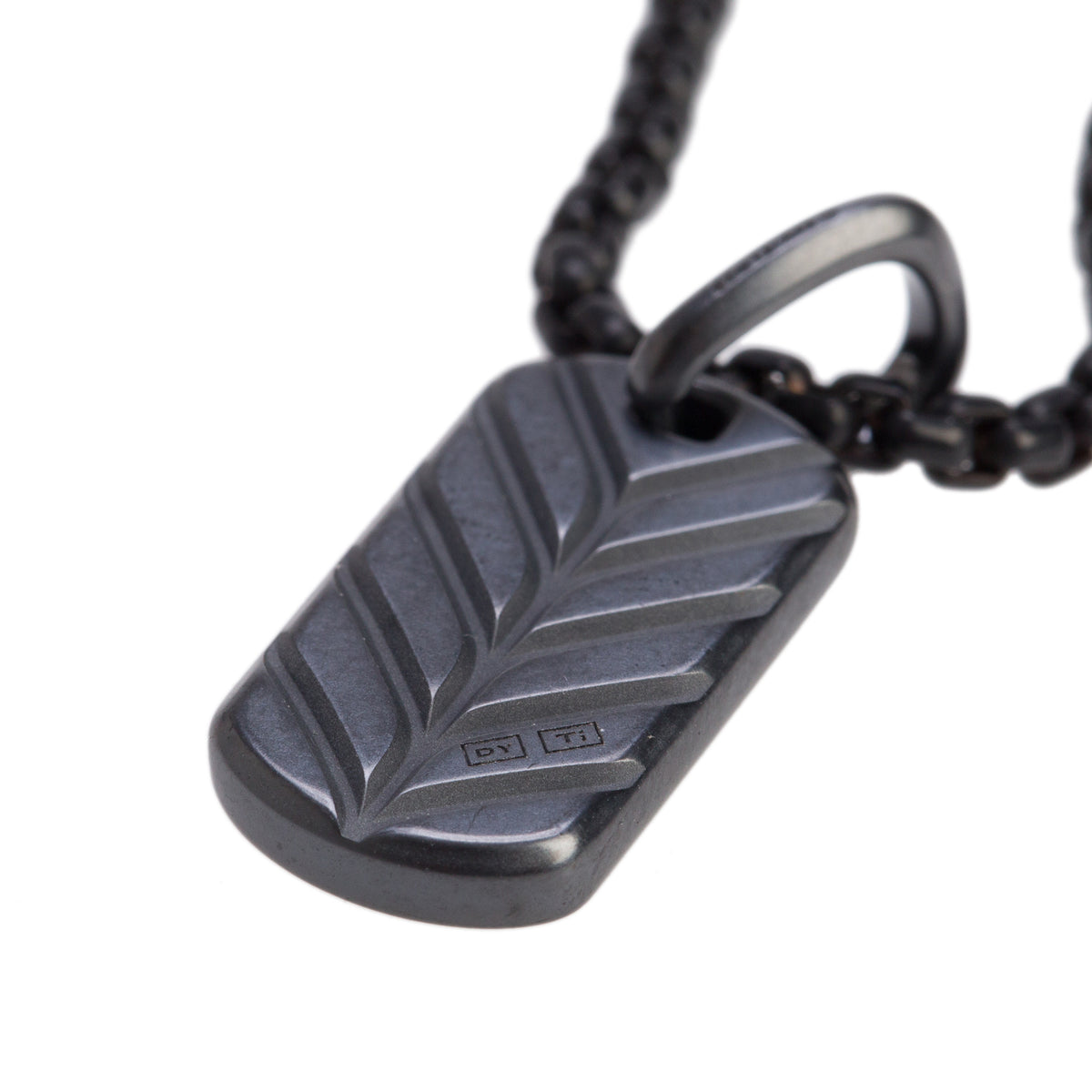 David Yurman Black Titanium Black Diamond 27 MM Chevron Tag Pendant Necklace w/ Box