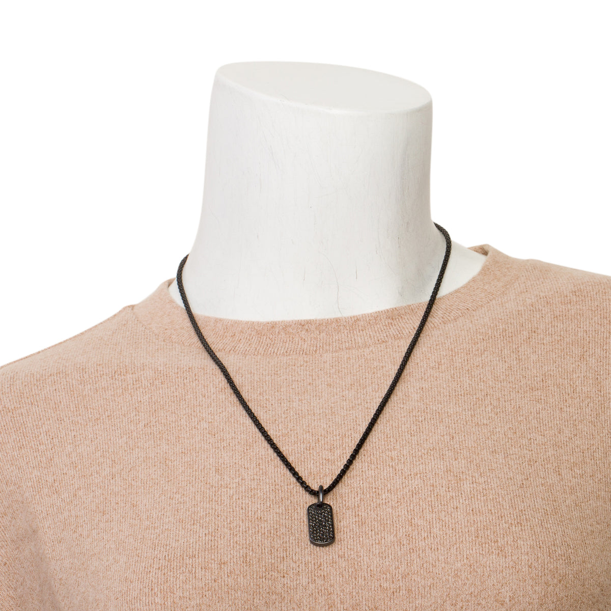 David Yurman Black Titanium Black Diamond 27 MM Chevron Tag Pendant Necklace w/ Box