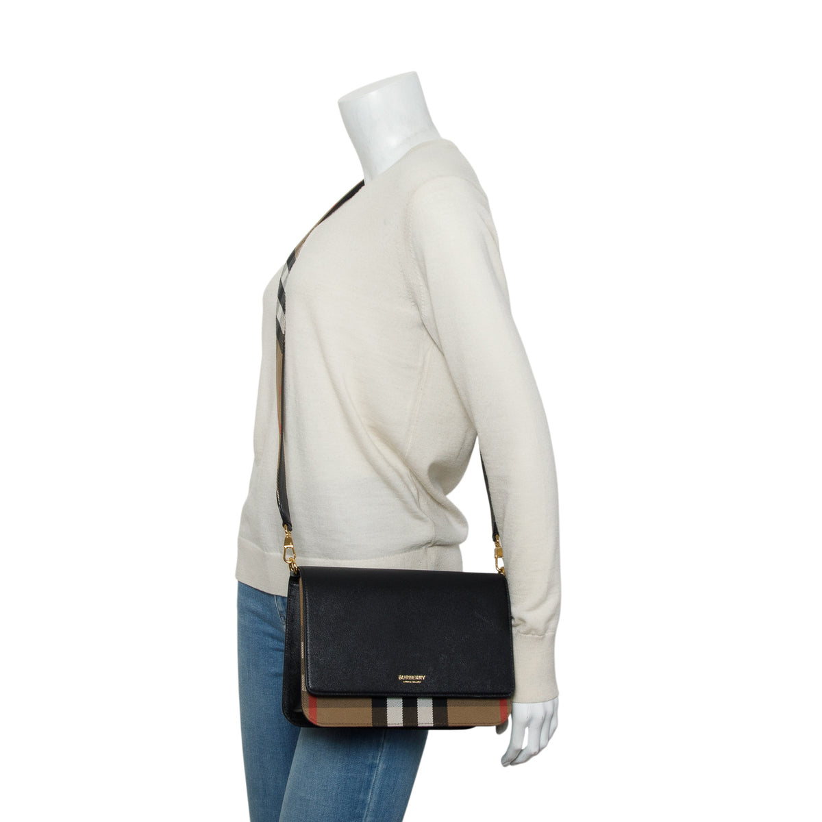 Burberry Derby Calfskin House Check Mackford Crossbody Bag