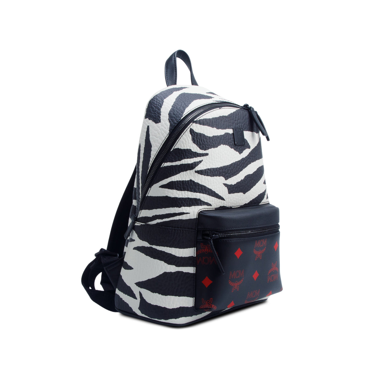 MCM Black/White Safari Visetos Stark Backpack