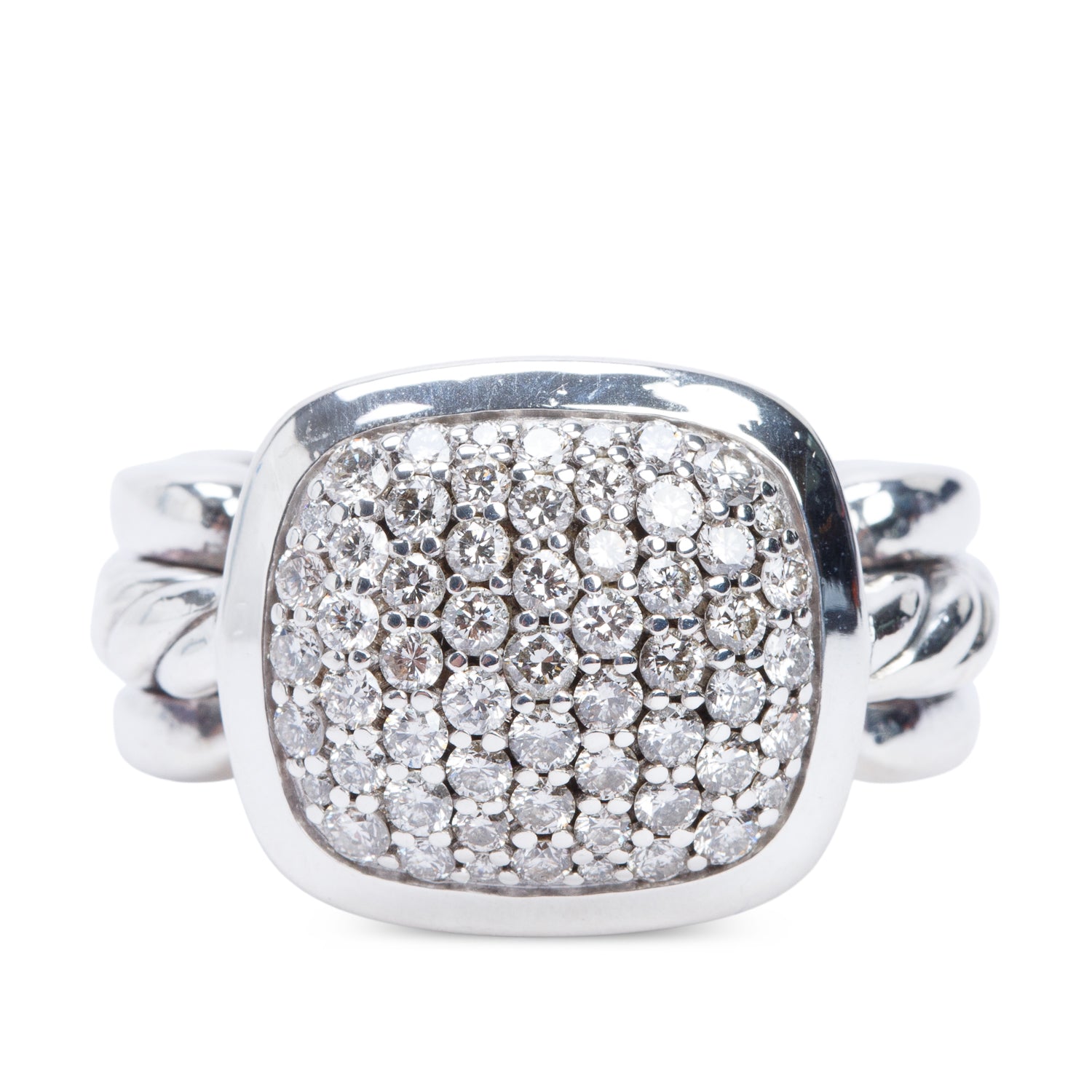 David Yurman Sterling Silver Pave Diamond Wellesley Link Cocktail Ring, Size 4.5