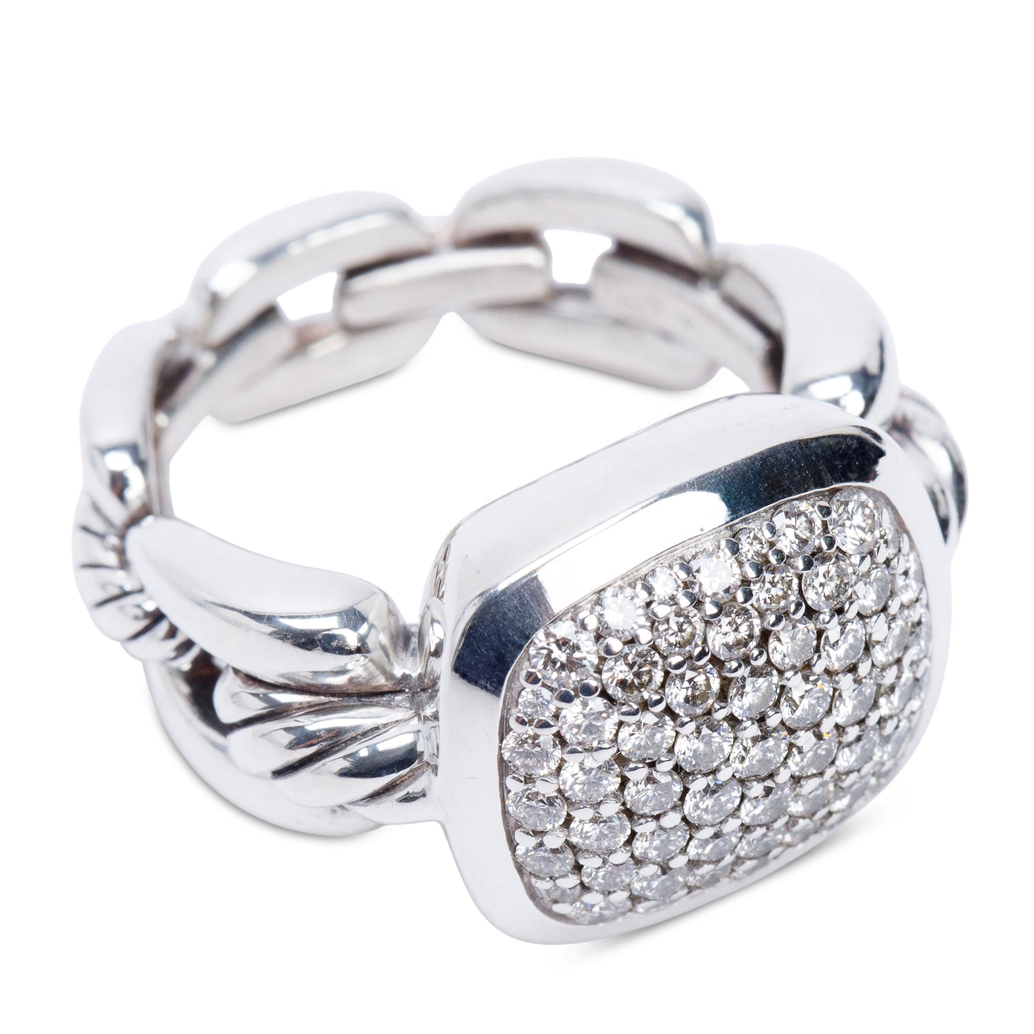 David Yurman Sterling Silver Pave Diamond Wellesley Link Cocktail Ring, Size 4.5