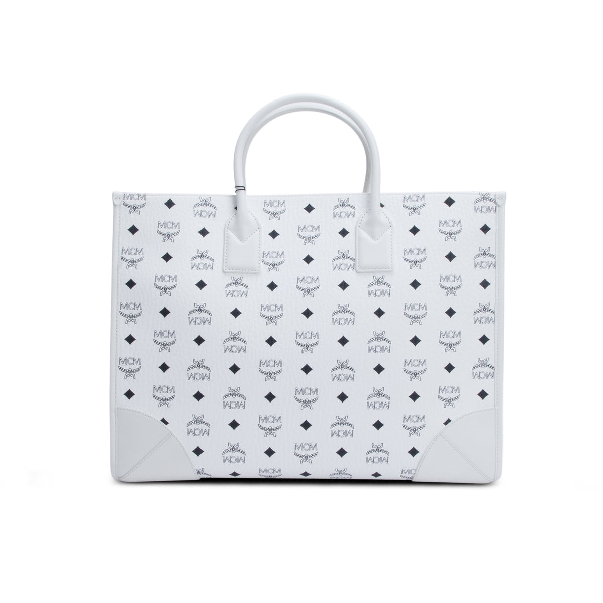 MCM White Visetos X-Large Munchen Tote w/ Strap & Pouch