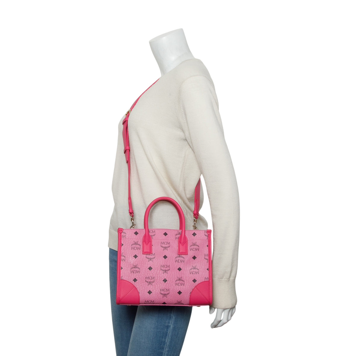 MCM Pink Visetos Small Munchen Tote w/ Strap