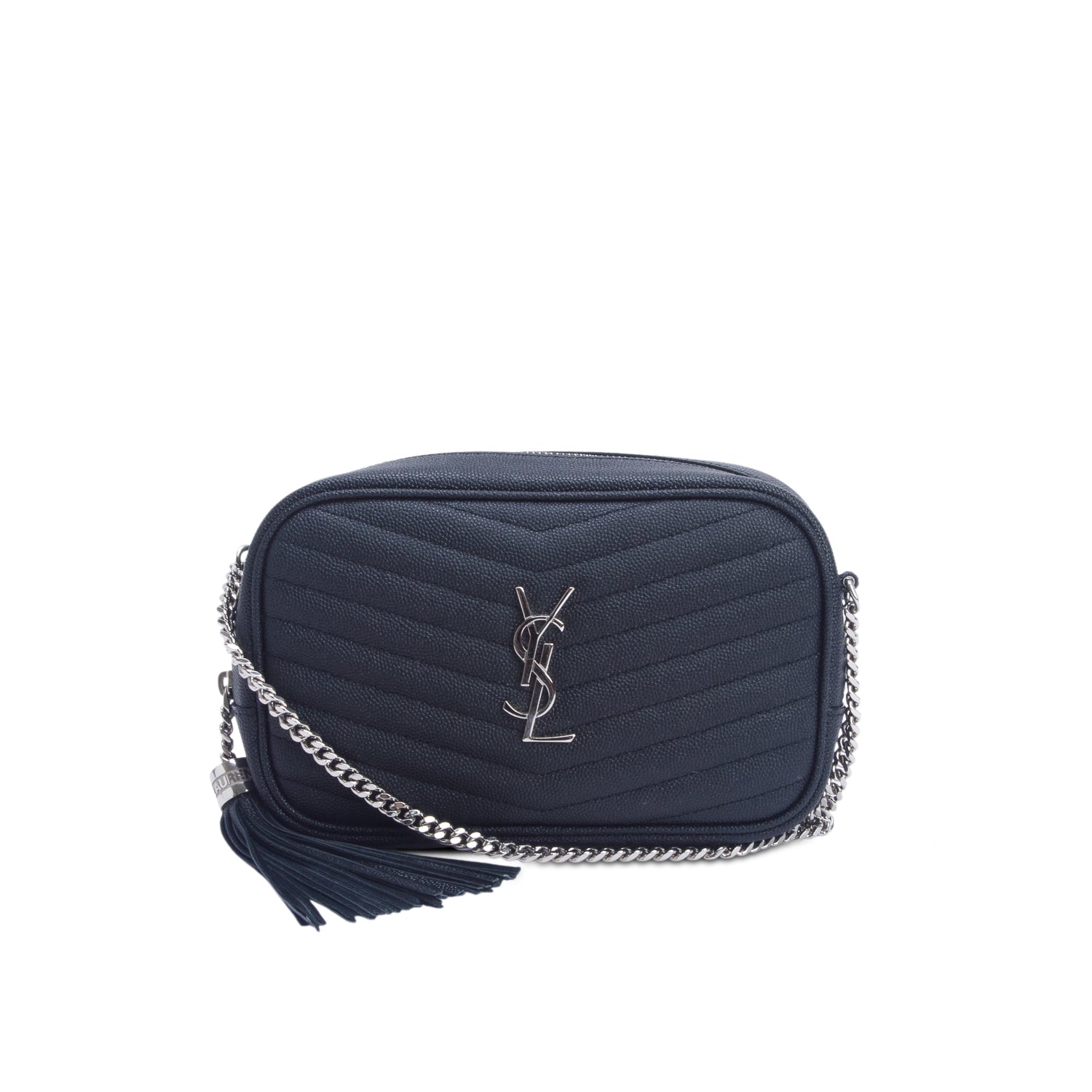 Saint Laurent 2022 Black Grain de Poudre Matelasse Monogram Mini Lou Camera Bag