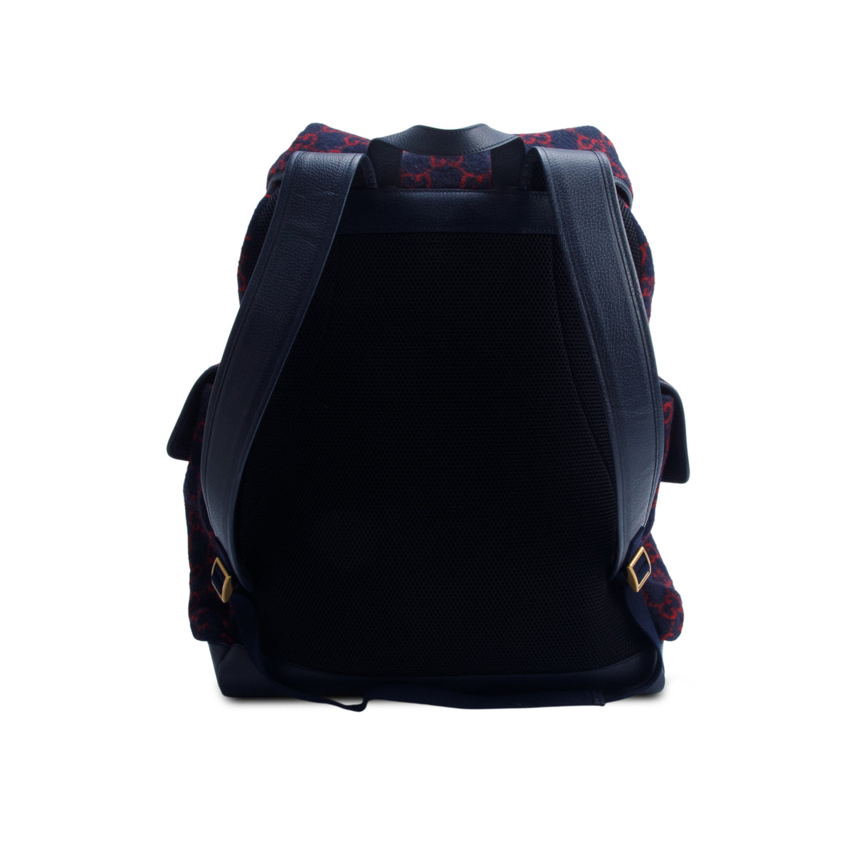Gucci Navy Covered Wool GG Monogram Double Buckle Backpack