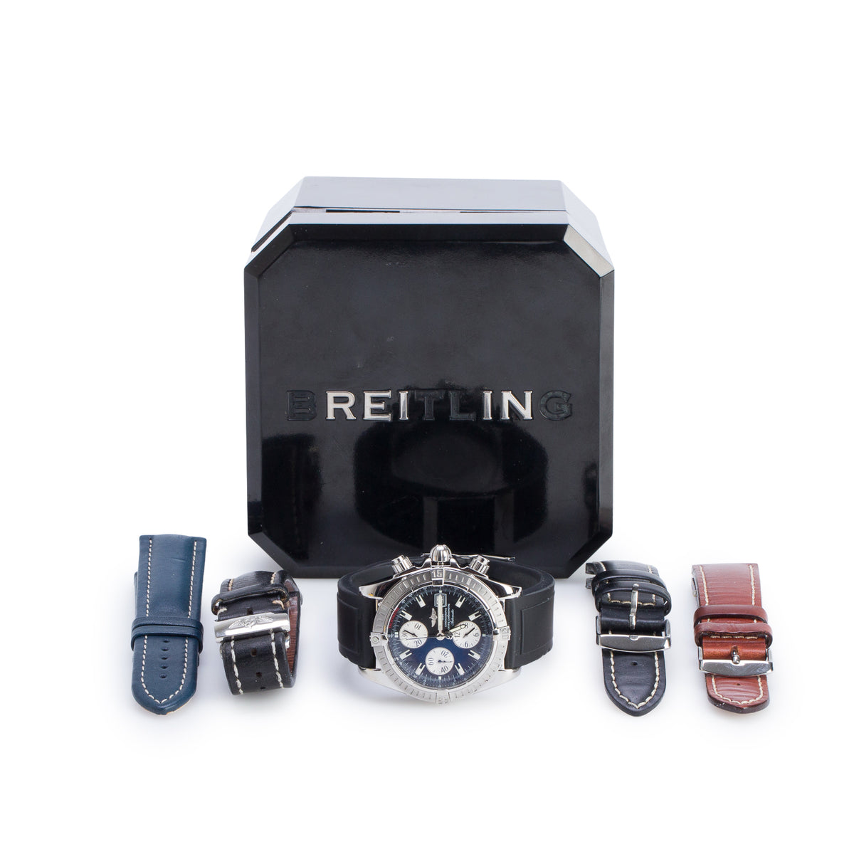 Breitling Stainless Steel Chronomat Evolution 44 MM Automatic Chronograph Watch Black Dial A13356 w/ Box & Extra Straps