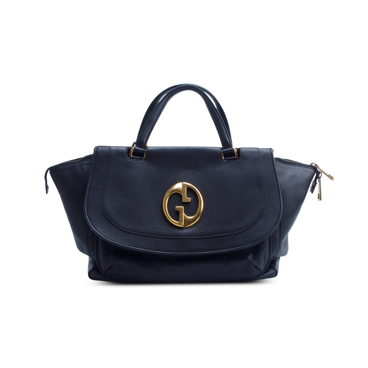 Gucci Black Pebbled Calfskin 1973 Medium Top Handle Bag
