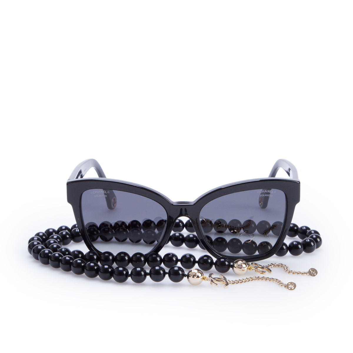 Chanel 5487 Black Acetate Chain Square Sunglasses w/ Box