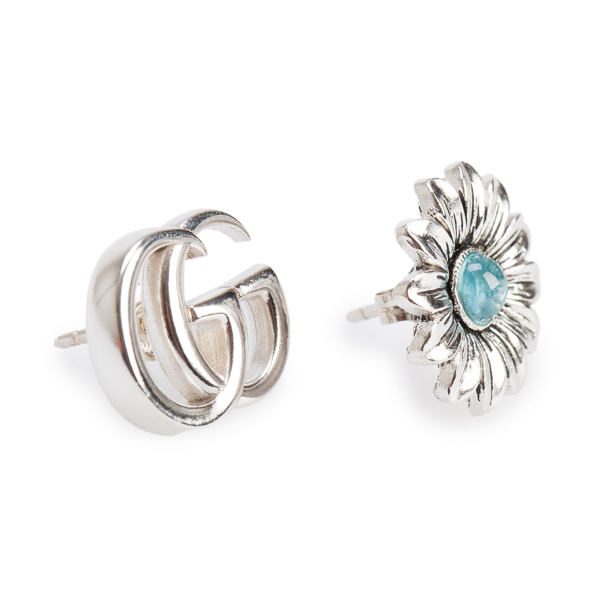Gucci Sterling Silver Topaz Flower GG Marmont Stud Earrings