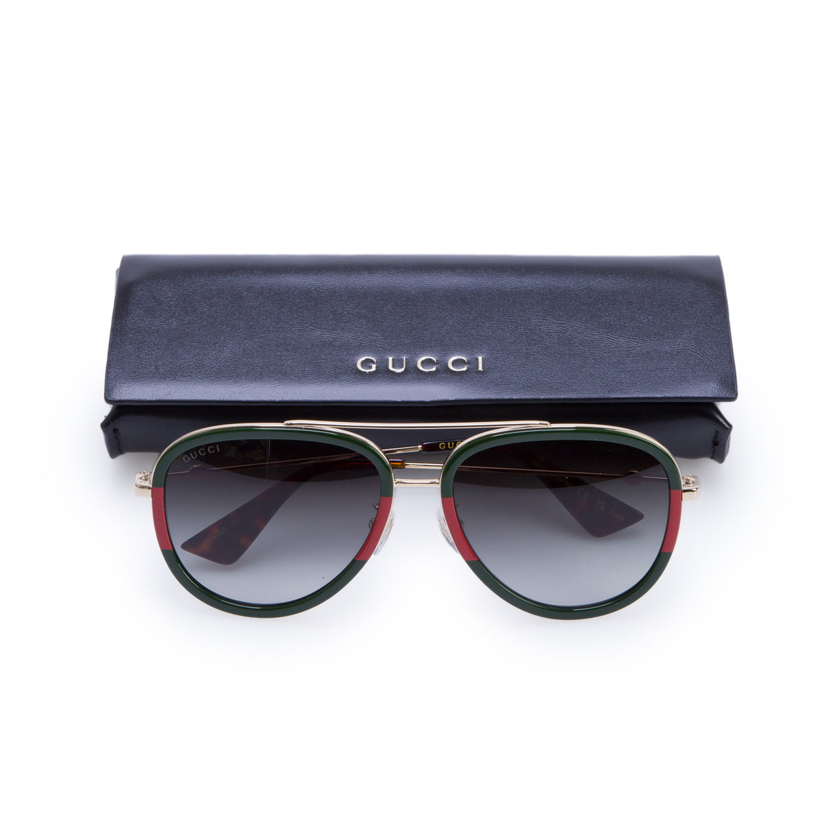 Gucci GG0062S Red/Green Web Metal Pilot Sunglasses w/ Case