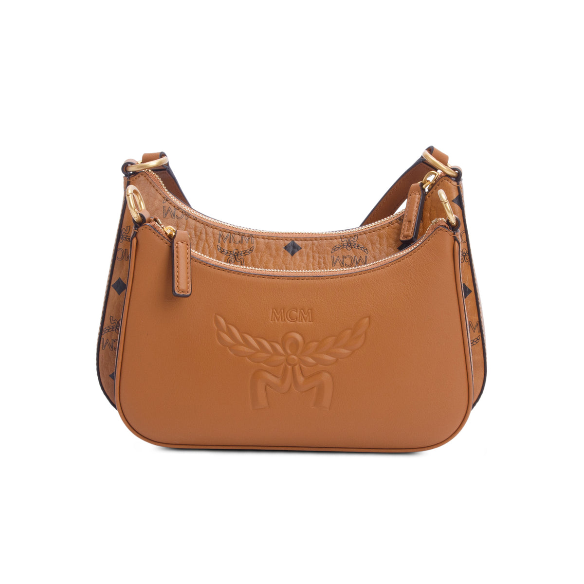 MCM Cognac Visetos Small Aren Duo Hobo w/ Chain
