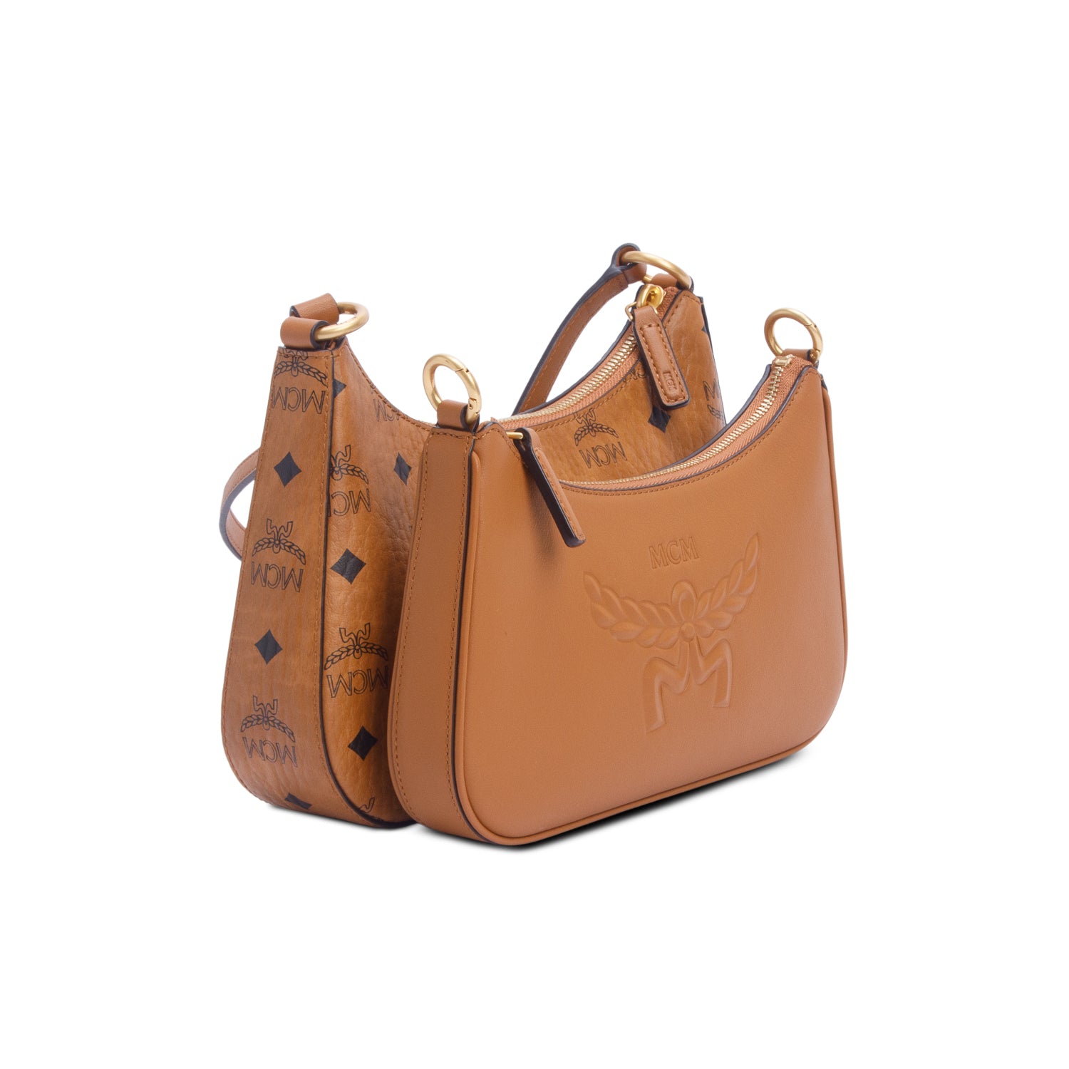 MCM Cognac Visetos Small Aren Duo Hobo w/ Chain