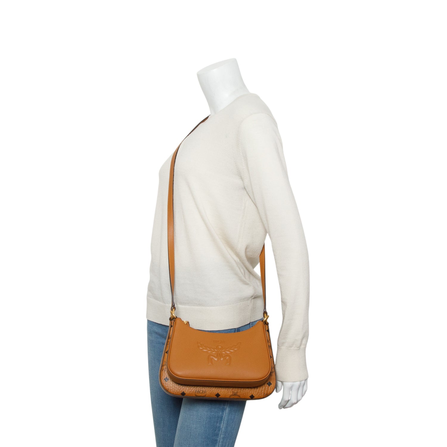 MCM Cognac Visetos Small Aren Duo Hobo w/ Chain