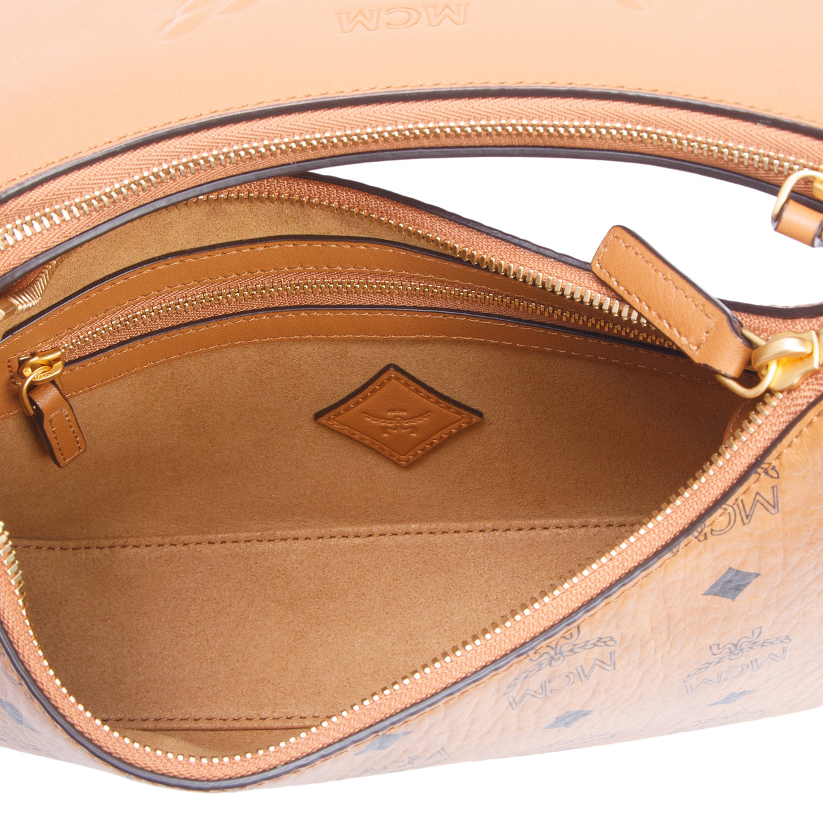MCM Cognac Visetos Small Aren Duo Hobo w/ Chain