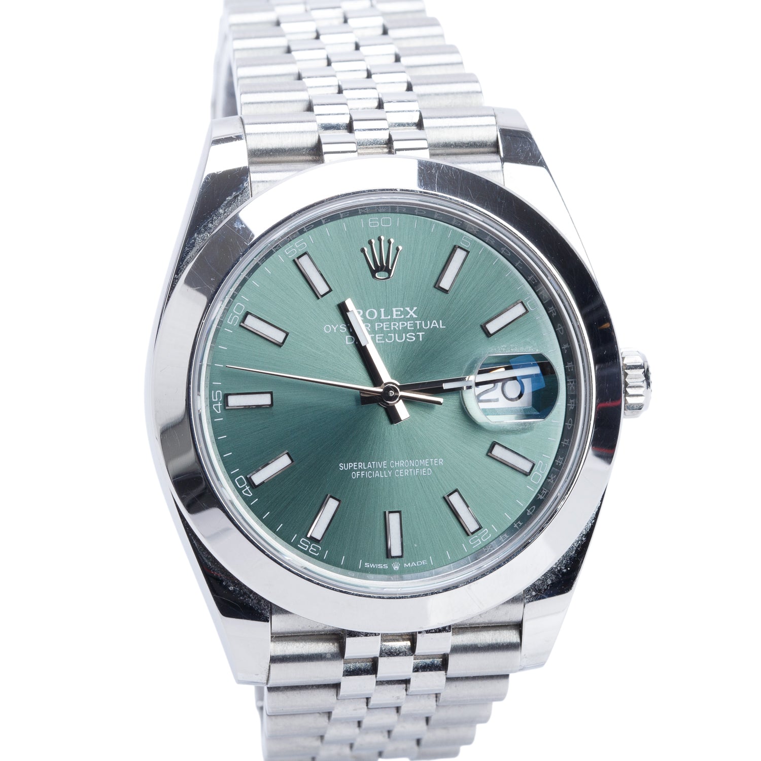 Rolex 2023 Stainless Steel Datejust 41 MM Automatic Watch Mint Green Dial 126300 w/ Box & Papers